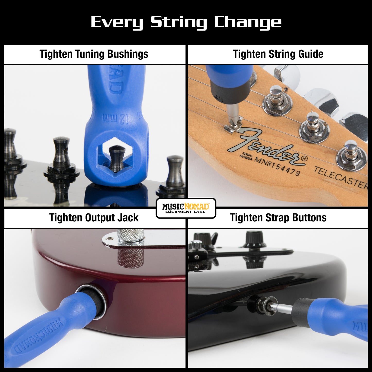 MusicNomad 6 pc. Guitar String Change Tool Kit with Winder, Cutter, Puller, Tune-It, Hex Wrench & Screwdriver (MN218)