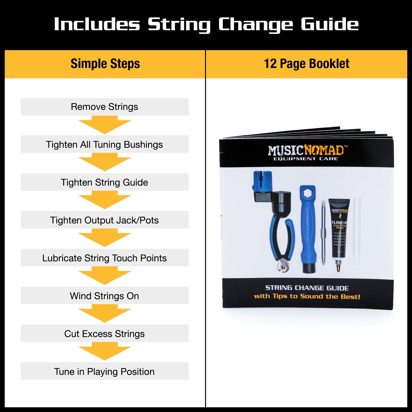 MusicNomad 6 pc. Guitar String Change Tool Kit with Winder, Cutter, Puller, Tune-It, Hex Wrench & Screwdriver (MN218)